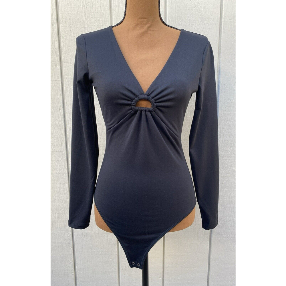 Abercrombie &‎ Fitch Long-Sleeve Seamless Fabric Keyhole Bodysuit Size S Black